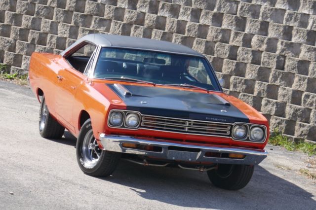 1969 plymouth road runner -real h code 383-hemi orange-solid mopar-air grabber