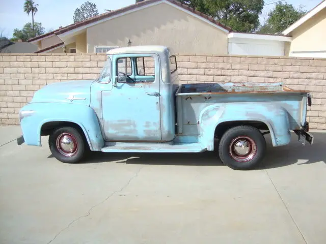 1956 ford f-100 short bed hot rat rod shop garage barn find patina 56 v8 auto