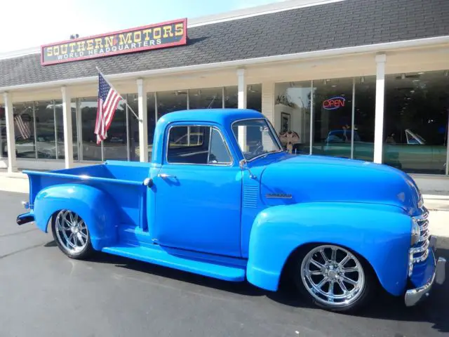1951 chevrolet 3100 voo doo blue 350 auto leather disc a/c frame off restoration