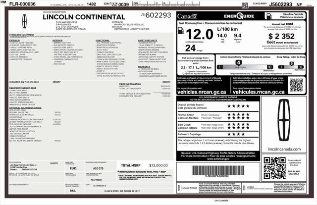 2018 lincoln continental reserve