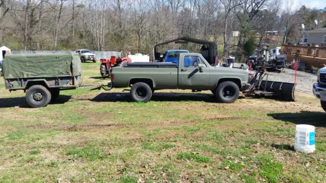 1986 chevrolet truck cucv m1008, snow plow, 3/4 ton trailer. truck