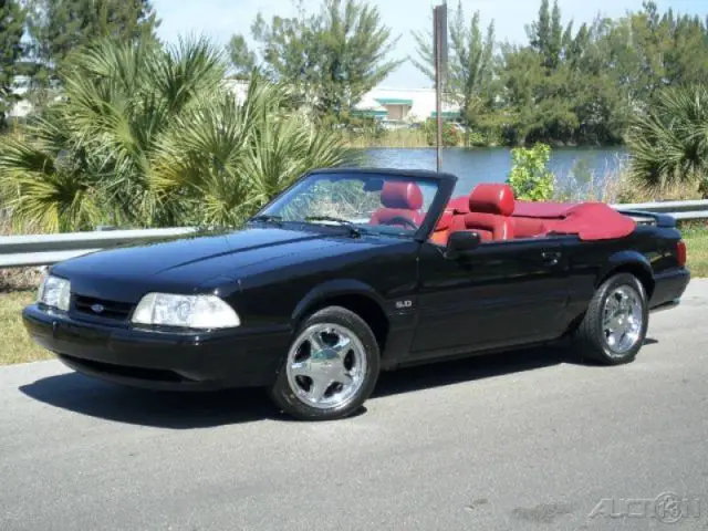 1989 ford mustang lx 5.0l v8 rare 5 speed manual black/red/white top super clean