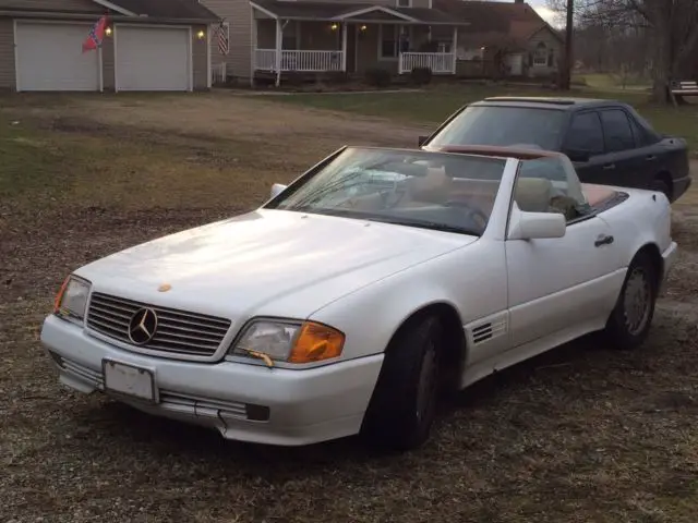 1990 mercedes benz 300 sl hard top and soft top convertible white roadster