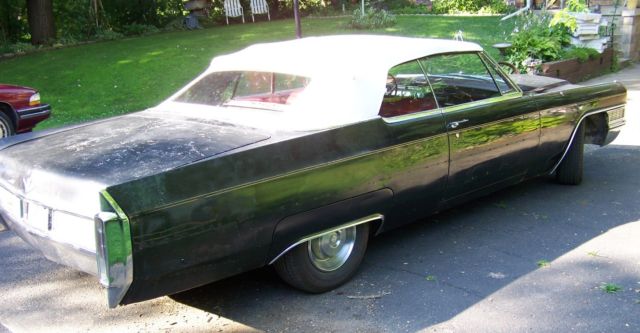 1965 cadillac deville convertible black, red int, white top, 429