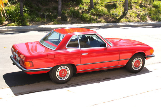 1972 mercedes-benz 350sl. signal red/black. european style. first year of w107