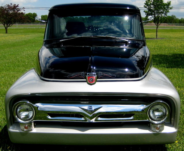 1956 f100 resto-mod,frame-off build,351w fi,c-6 auto,ac,ps,pdb,pw,9"silver/black