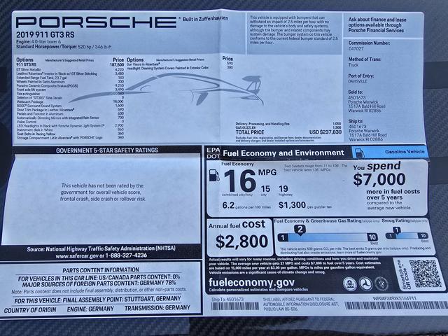 2019 porsche 911 gt3 rs