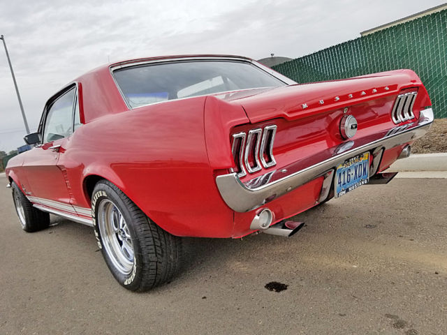 1967 ford mustang coupe candy apple red 289 hi performance 3 speed gt hood
