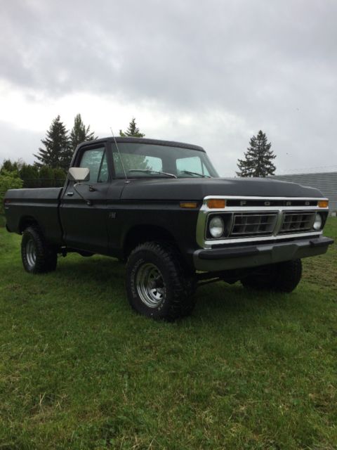 1976 ford f-150 4x4 short wide bed black on black rare f100 truck