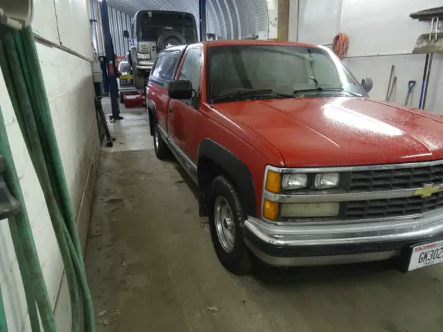 pickup truck red 8ft body with cap