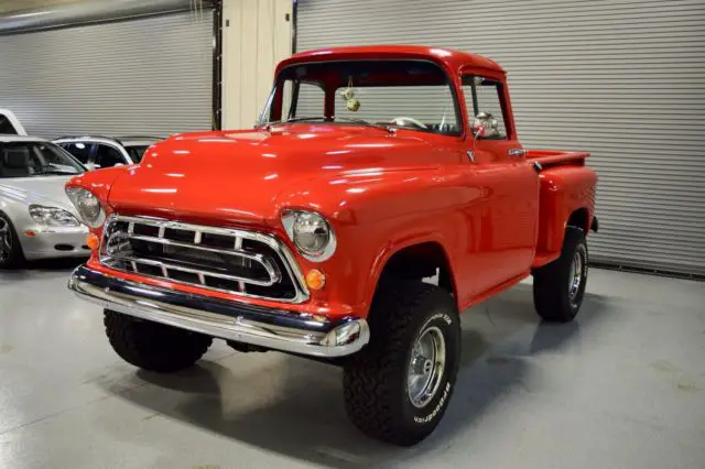 go big red ! 1957 big back window 3100 short box 4x4 stepside restored