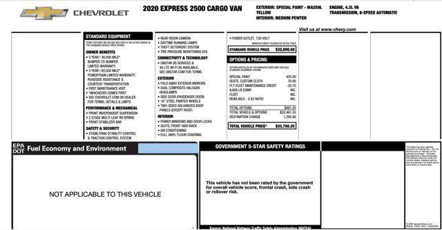 2020 chevrolet express 2500 rwd 2500 regular wheelbase wt