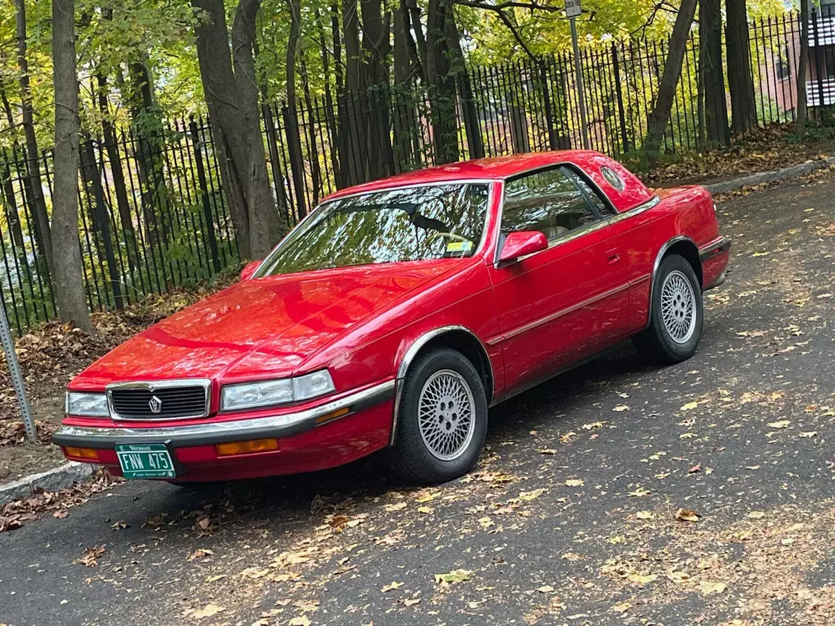 clean 1991 chrysler tc by maserati ~35k mi. v6 red over tan leather. hardtop