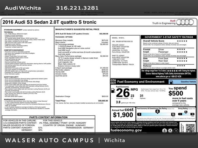 used 2016 audi s3 premium plus wichita, ks 67206 for sale in wichita, kansas