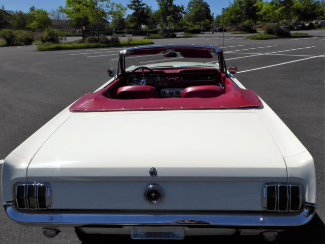 1965 convertible ford mustang - wimbledon white with red interior