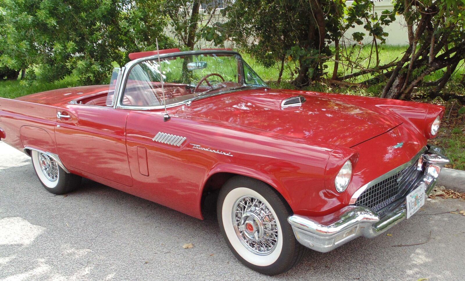 1957 ford thunderbird 312 red convertible white hard and soft top 18k miles