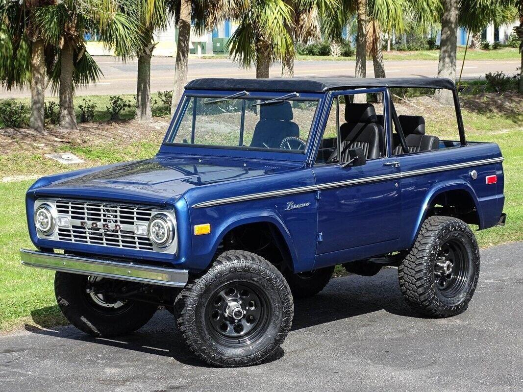 1974 ford bronco explorer restomod coyote v8 midnight blue metallic paint