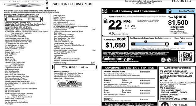 2018 chrysler pacifica touring plus