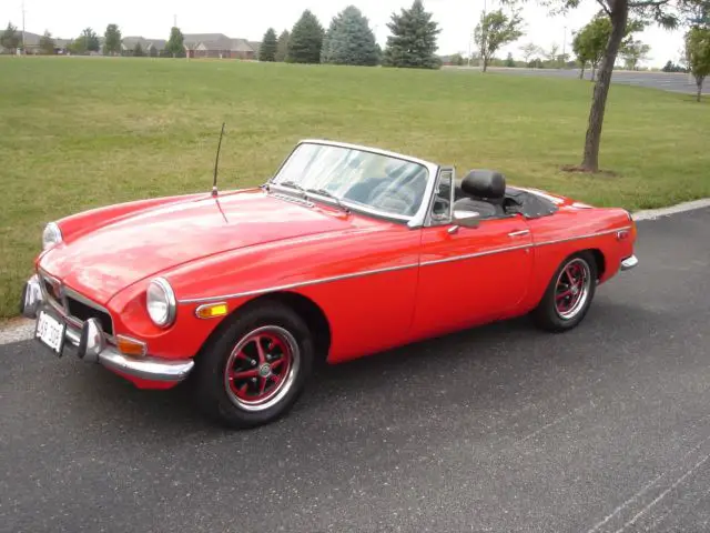 beautiful restored early 1974 chrome bumper red mgb roadster