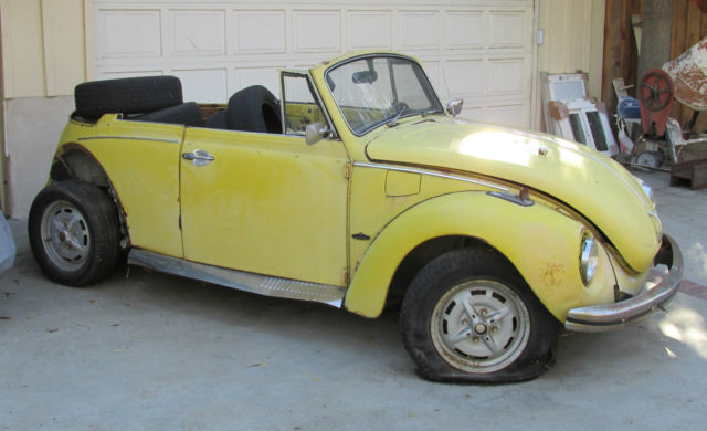 yellow 1971 volkswagen beetle classic convertible cabriolet- donor or overhaul