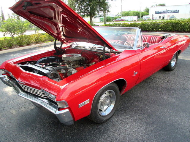 1968 chevy impala - red on red -convertible! - no rust!! - tampa, florida