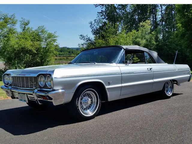 1964 chevrolet impala ss convertible, 327 ci, silver, restored, 64 chevy, show