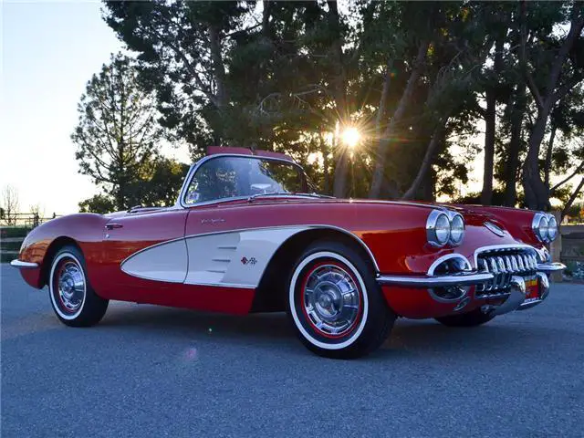 1960 corvette, 283/290hp fuelie, power windows, roman red, white coves red inter