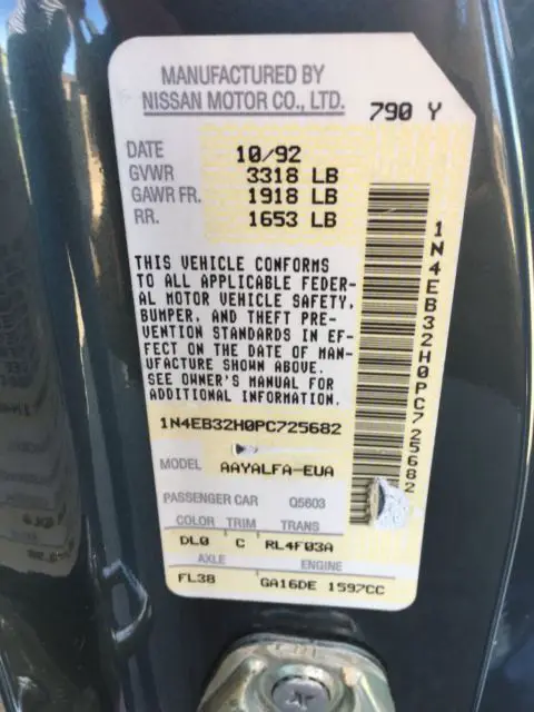 1993 nissan sentra xe low mileage