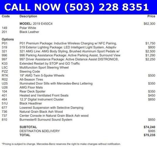 used 2019 mercedes-benz e 450 4matic coupe portland, or 97201 for sale in portland, oregon