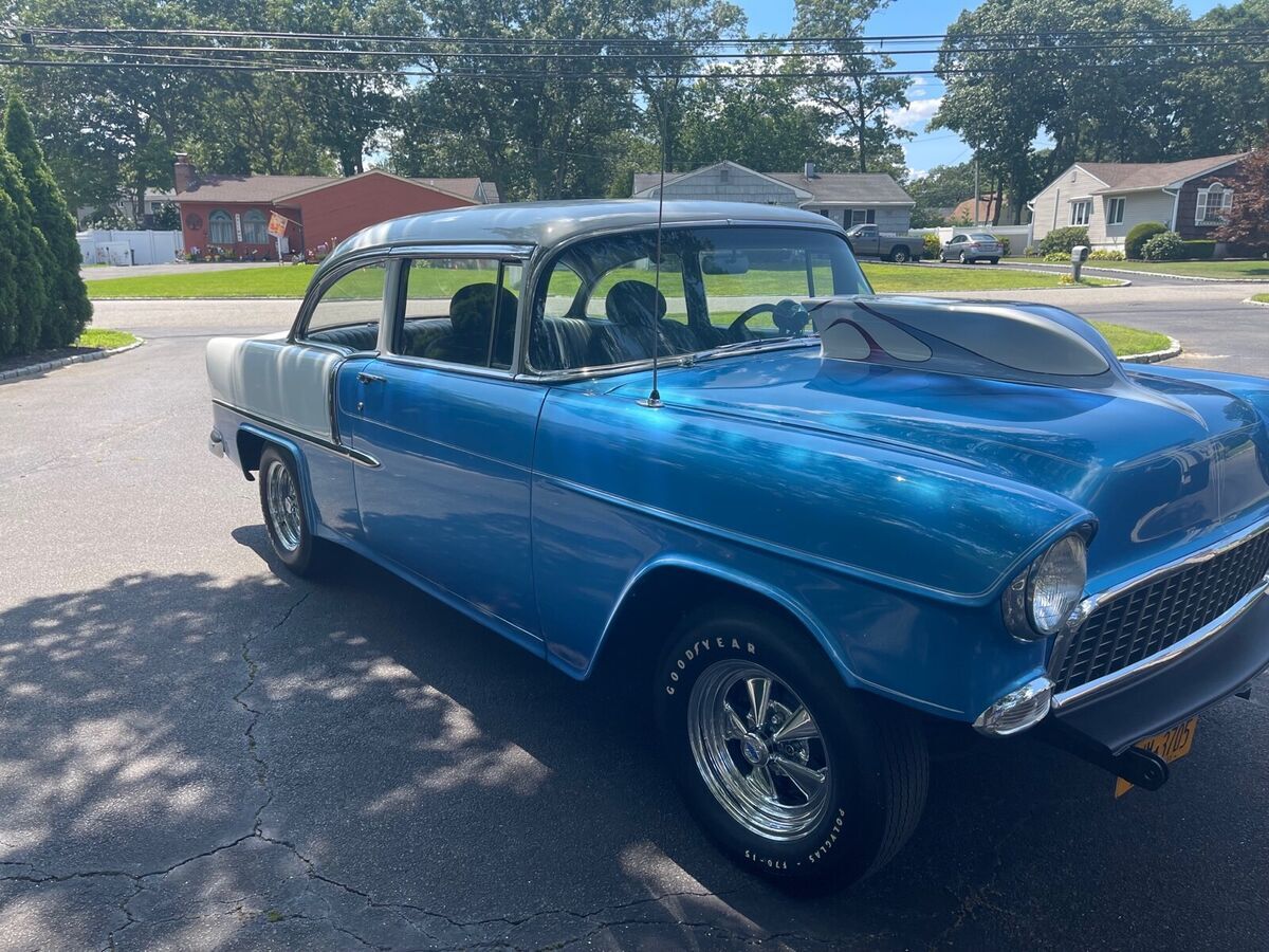 1955 chevrolet bel air coupe blue rwd manual 2 door post car