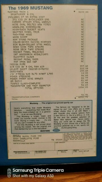 1969 mustang mach1 428scj drag pack option