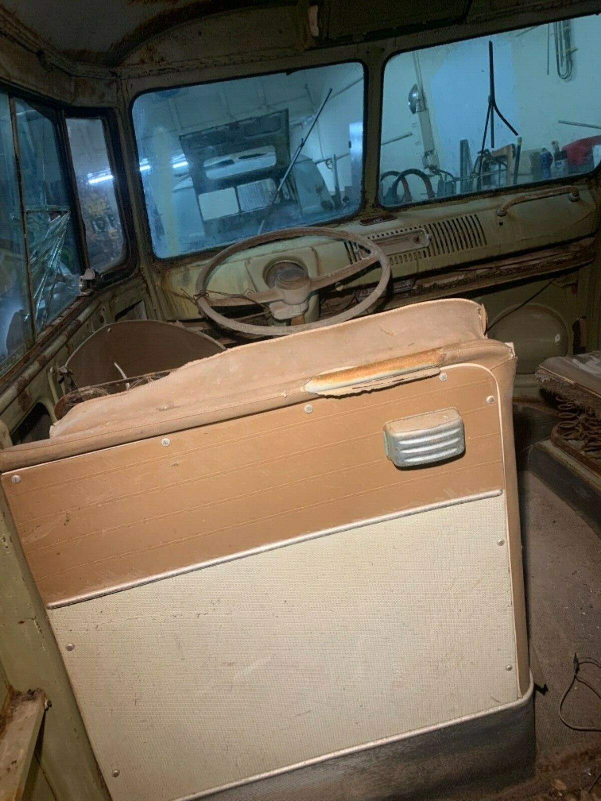 volkswagen bus splitwindow rare mango green walkthrough deluxe barnfind original