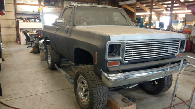1977 gmc shot bed pick up.body work almost done.6" lift, big block 454