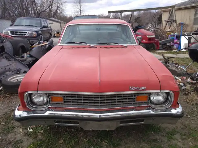 pair of 1973 chevy novas, red 73 nova custom (drives) & 73 nova ss (no motor)