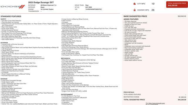2023 dodge durango sxt rwd