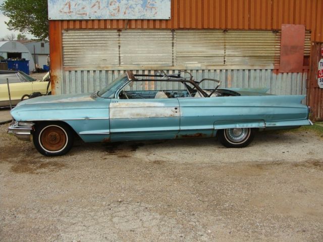 1962 cadillac series 62 convertible project- solid floors. runs, turquoise