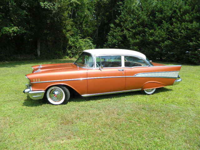 1957 chevrolet bel air rare factory copper/white 283 automatic ** ice cold ac *