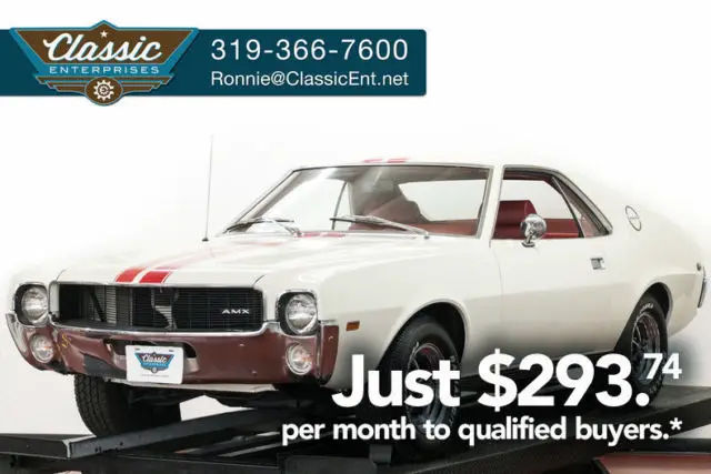 1969 amc amx 0 white coupe 390 v8 4 speed manual
