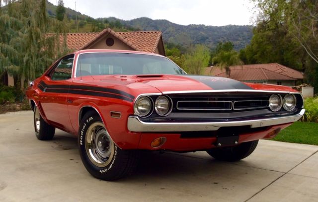 challenger rt, four speed transmission , a/c , bright red, black interior
