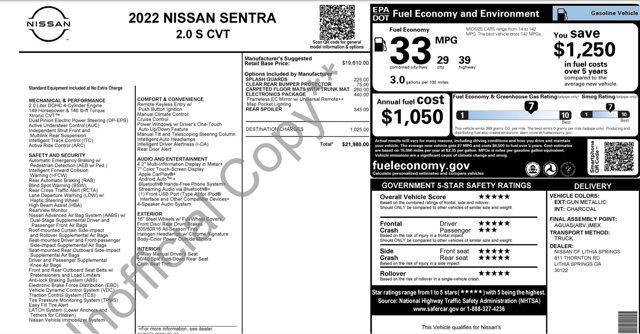 2022 nissan sentra s