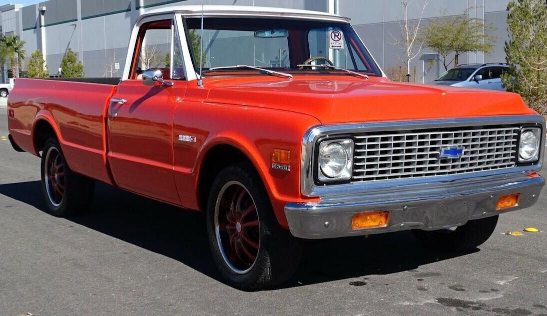 1971 chevrolet c-10 350 cubic inch small block v8 hugger orange and ivory