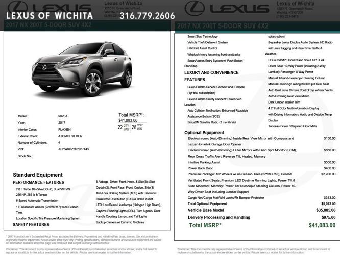 certified 2017 lexus nx 200t w/ premium package wichita, ks 67206 for sale in wichita, kansas