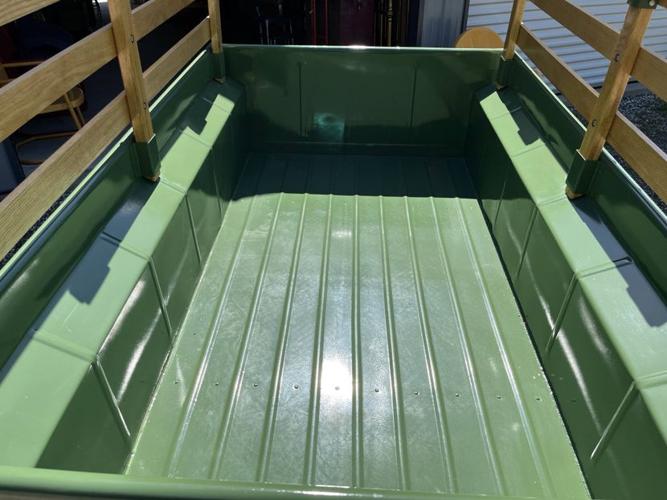 restored 1945 willys-overland jeep cj2a with trailer in fish creek, wisconsin