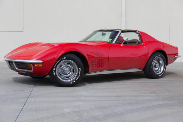 1972 corvette stingray lt1 coupe, factory a/c, red/saddle, 4 spd, t-tops