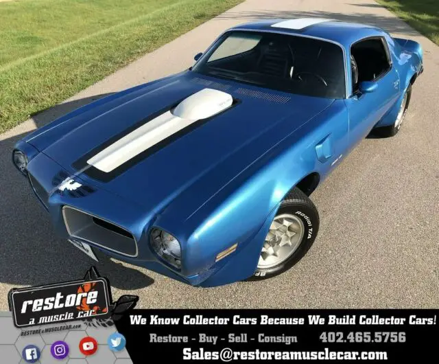 1972 trans am 455 ho, 4 spd, lucerne blue, 1 of 458, numbers match eng, restored