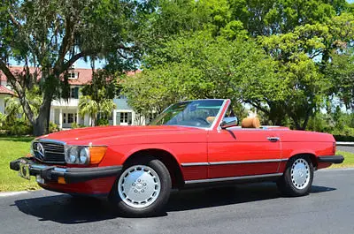 1 owner, low miles 1986 mercedes-benz 560sl convertible red/tan 2 tops pristine!