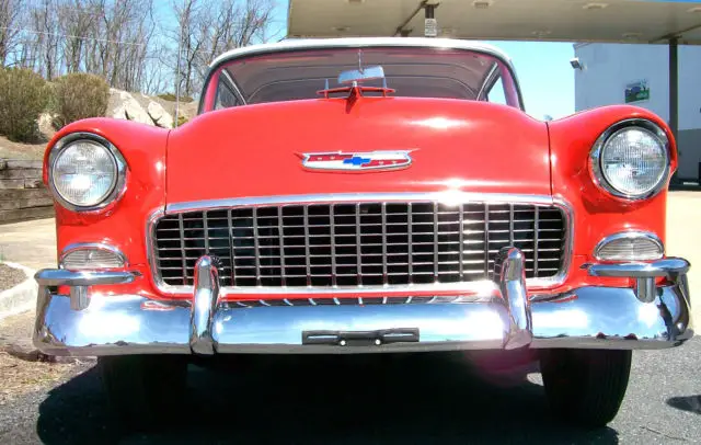 1955 cevroloet chevy bel air hardtop gypsy red / shoreline beige 265 ci v8
