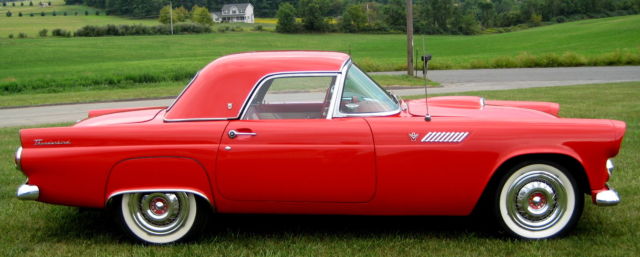 1955 stunning red/red/white int,rebuilt v-8,auto,fresh body resto,both tops exc
