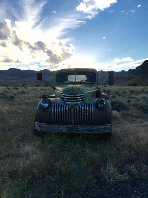 1946 chevy flatbed pickup, all original, second owner, ran when she was parked