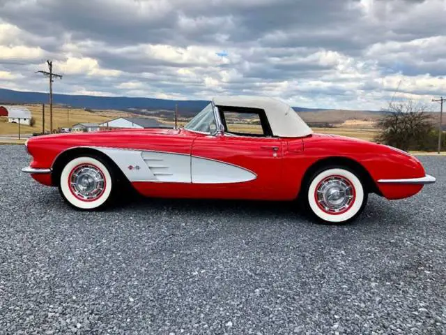 1960 chevrolet corvette conv red/black*frameonresto*n.o.m327ci*4spd*newchrome*